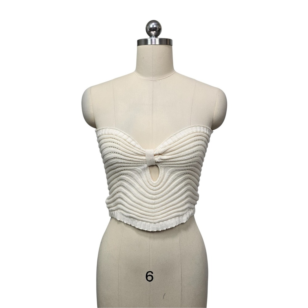 12TH TRIBE Cream Ribbed Knit Twist Front Tube Crop‎ Top M